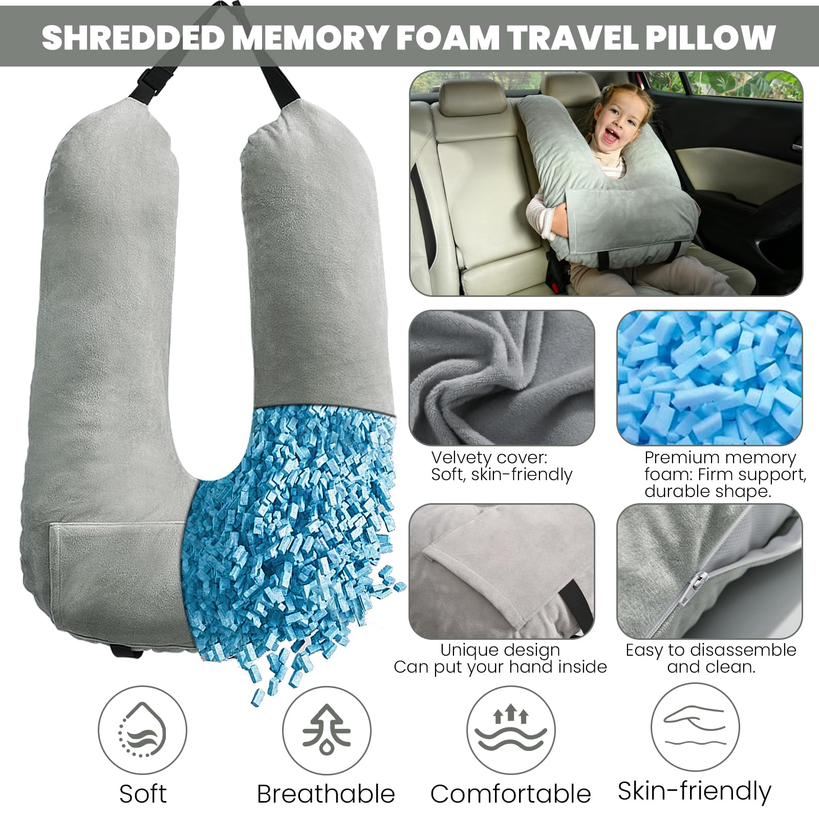 Almohada de Viaje MOAOO Almohada de Coche para Niños, - Imagen 5