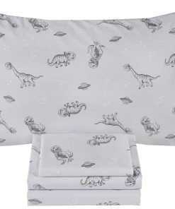 Juego de sábanas para cama individual de dinosaurios grises
