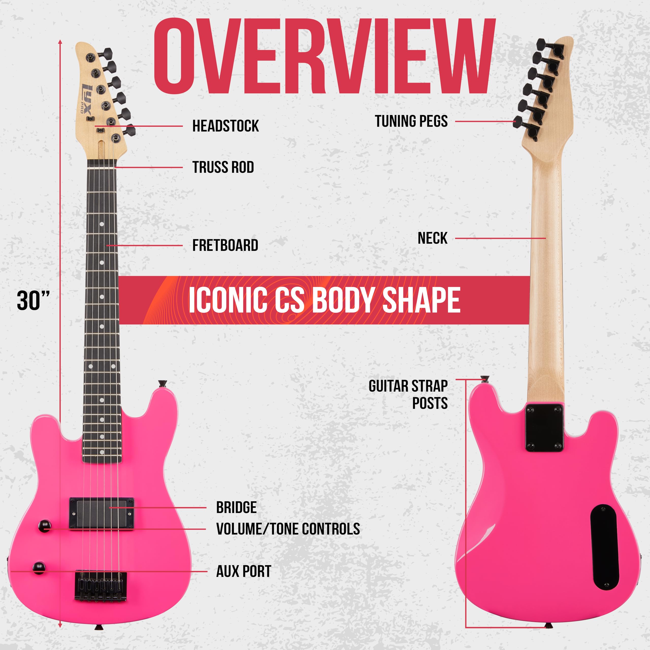 Kit de Guitarra Eléctrica LyxPro CS 30� para -Rosa - Imagen 8