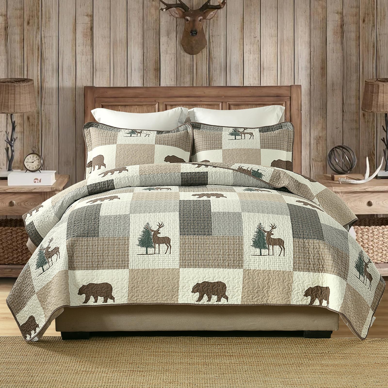 Juego de Edredón a Cuadros Uniclinens Tamaño -Beige/Marrón/G