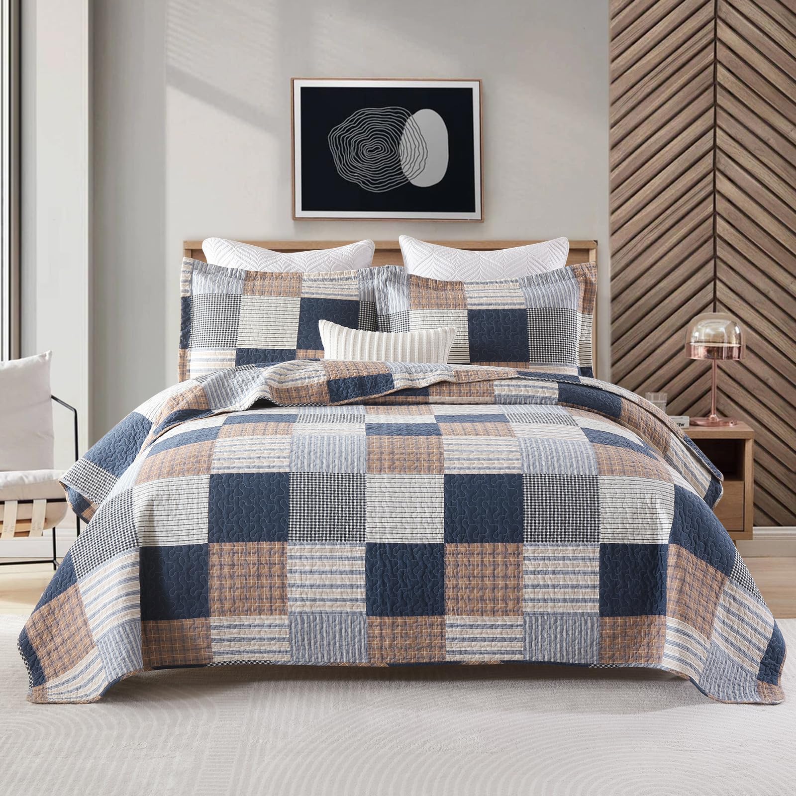 Juego de Edredón a Cuadros Uniclinens Tamaño King, 100%