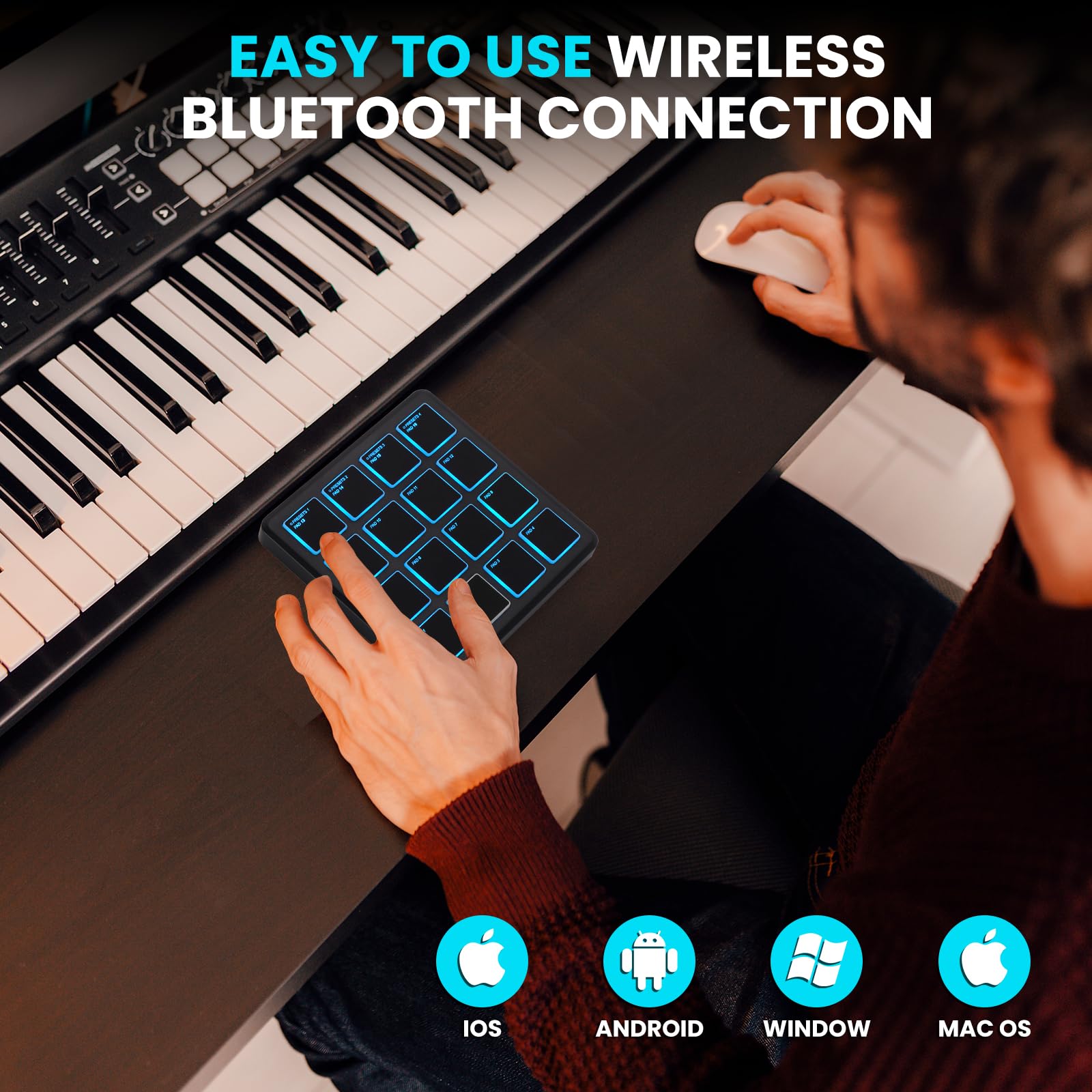 Controlador MIDI Inalámbrico M-VAVE, 4.1 * 4.1 Pulgadas, - Imagen 5