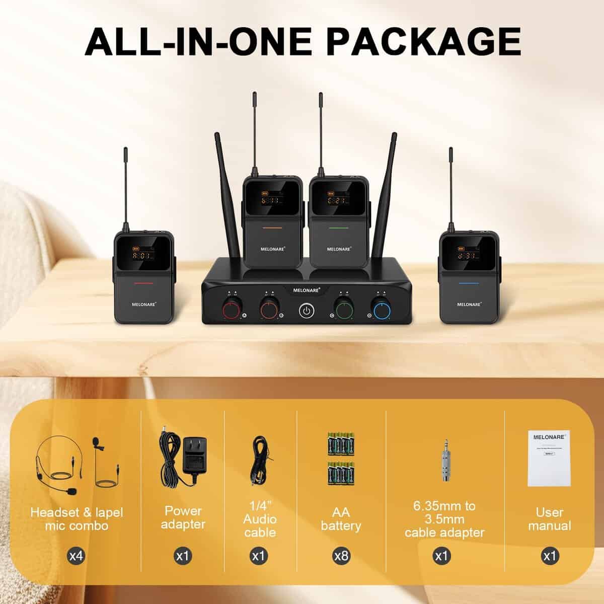 Sistema de micrófono inalámbrico de 4 canales -Negro - Imagen 8