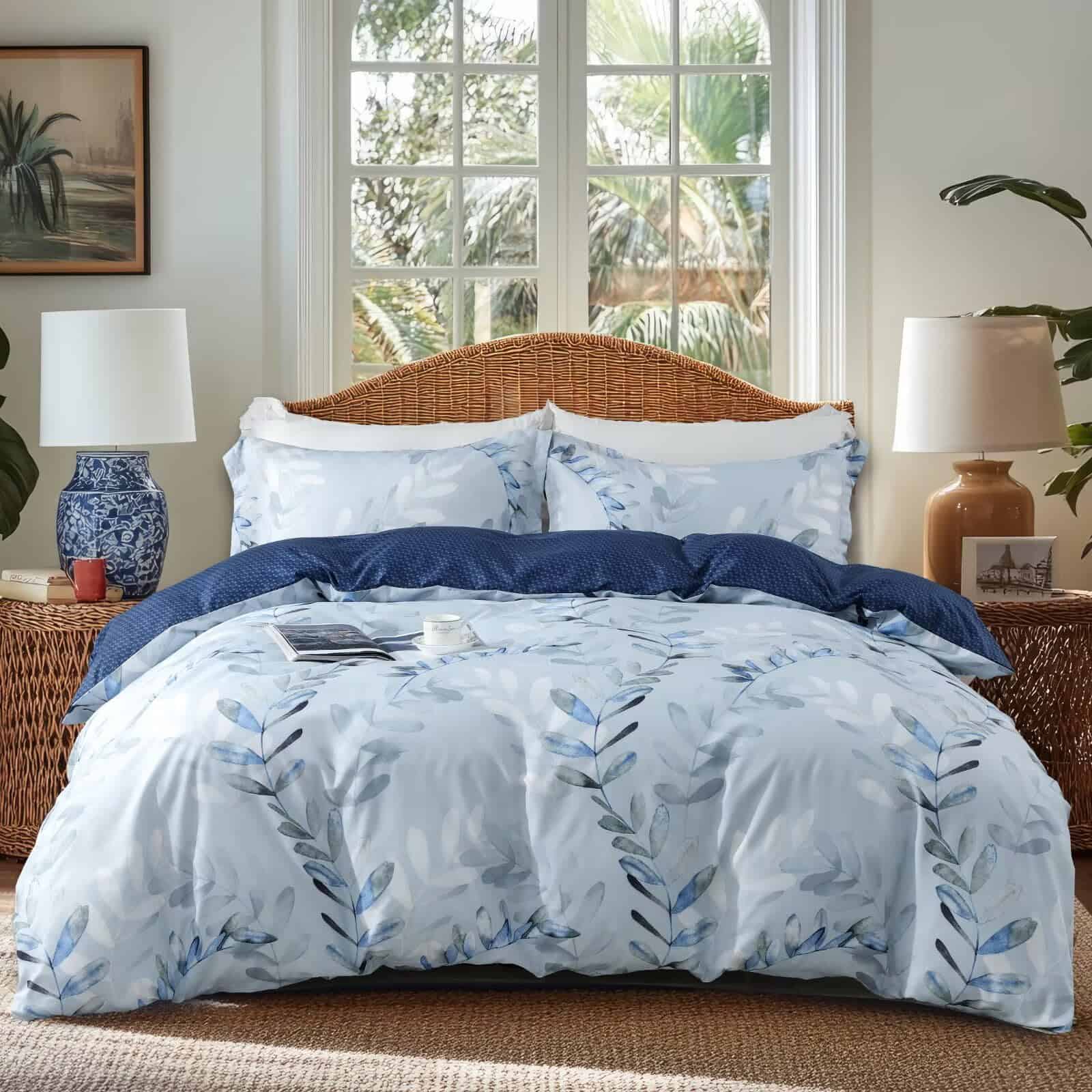 Juego de Funda Nórdica OAITE - Patrón de Hojas Grises,