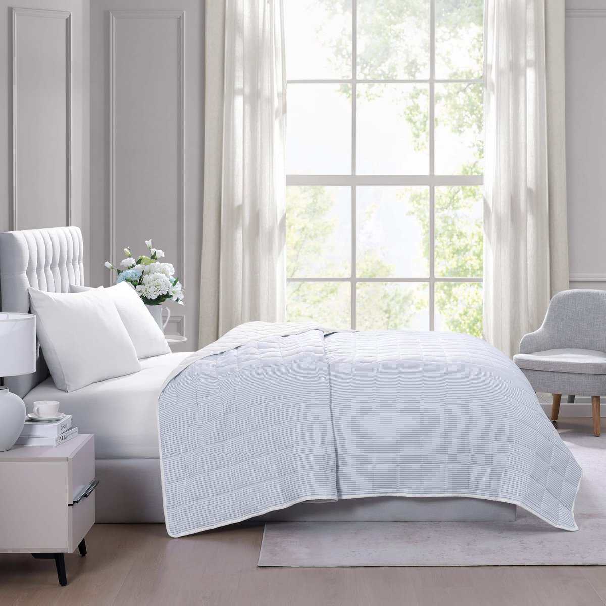 Manta Acolchada Casa Platino Tamaño Twin XL - -Rayas Azul - Imagen 6