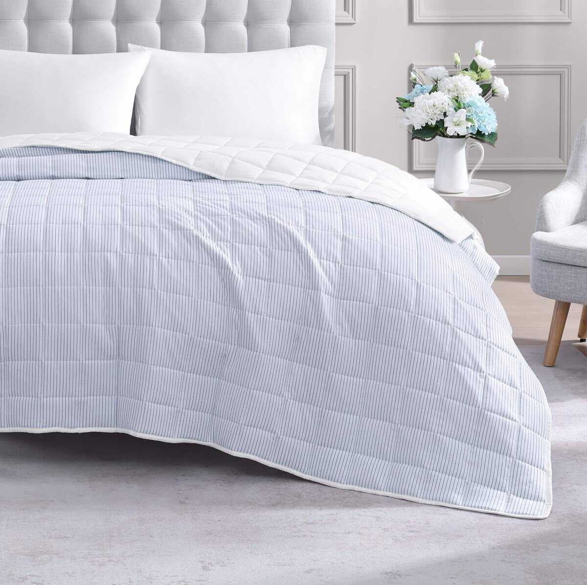 Manta Acolchada Casa Platino Tamaño Twin XL - -Rayas Azul - Imagen 3