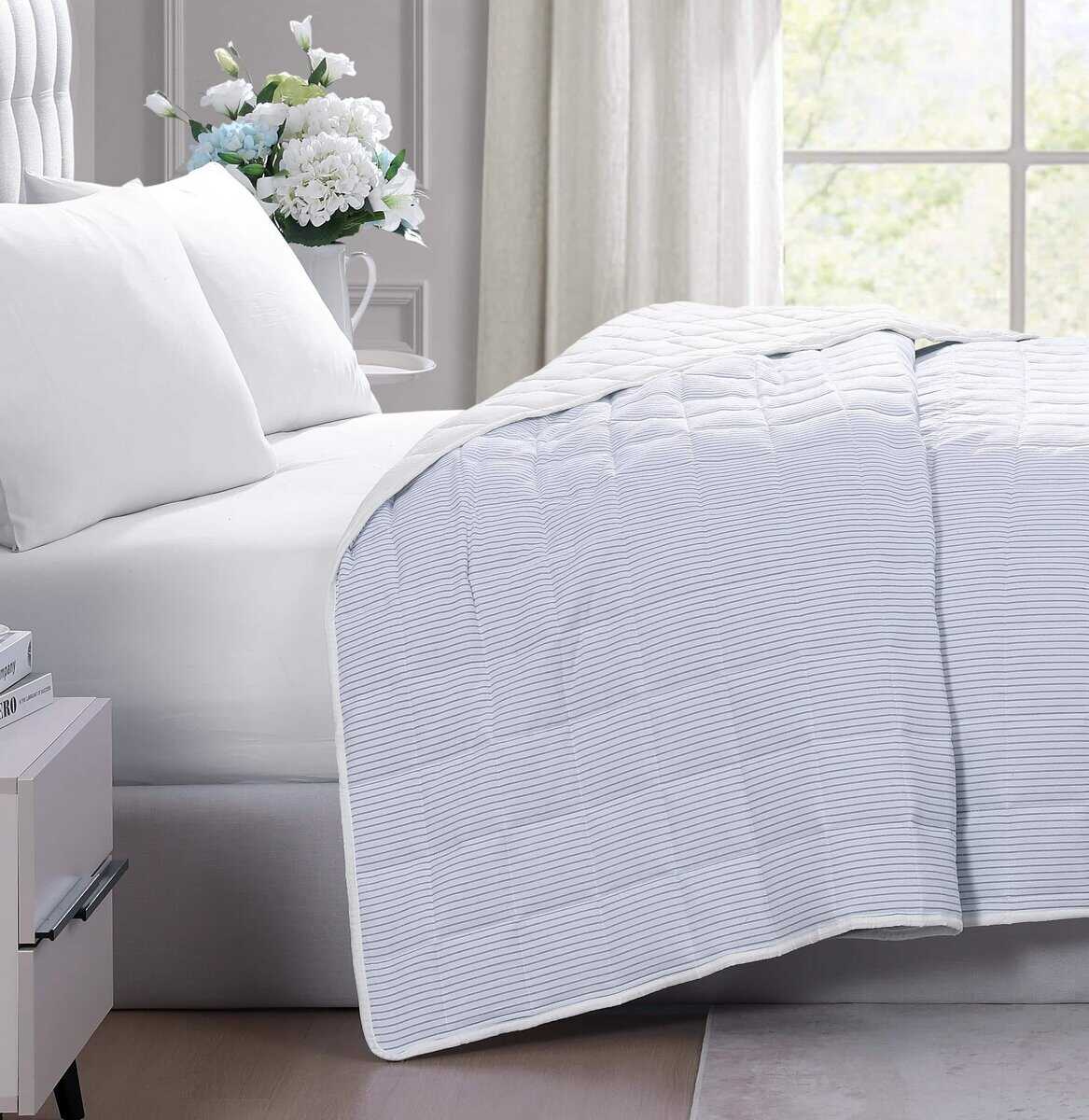 Manta Acolchada Casa Platino Tamaño Twin XL - -Rayas Azul - Imagen 4