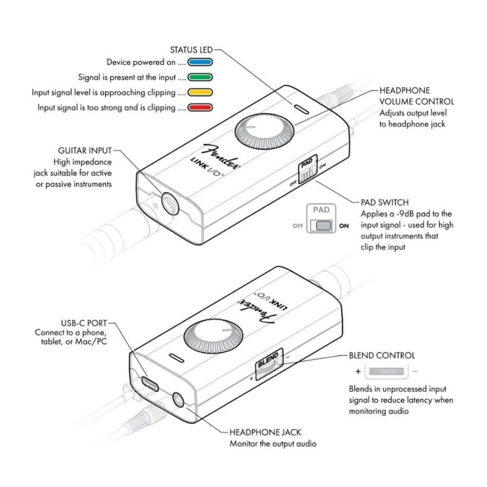 Interfaz de Audio USB-C Portátil Fender Link I/O, Cabe en - Imagen 7