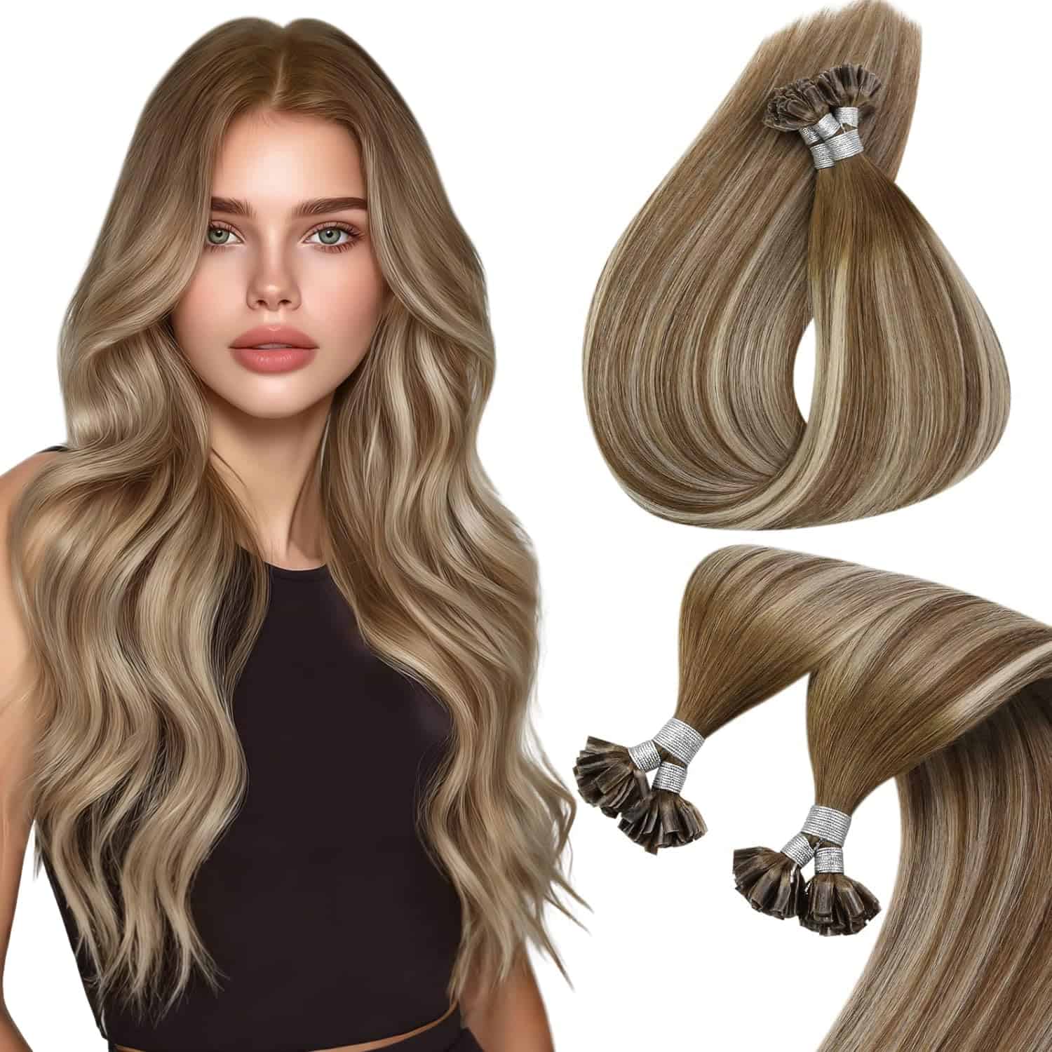 Extensiones de Cabello U Tip de Pelo Humano Balayage Rubio