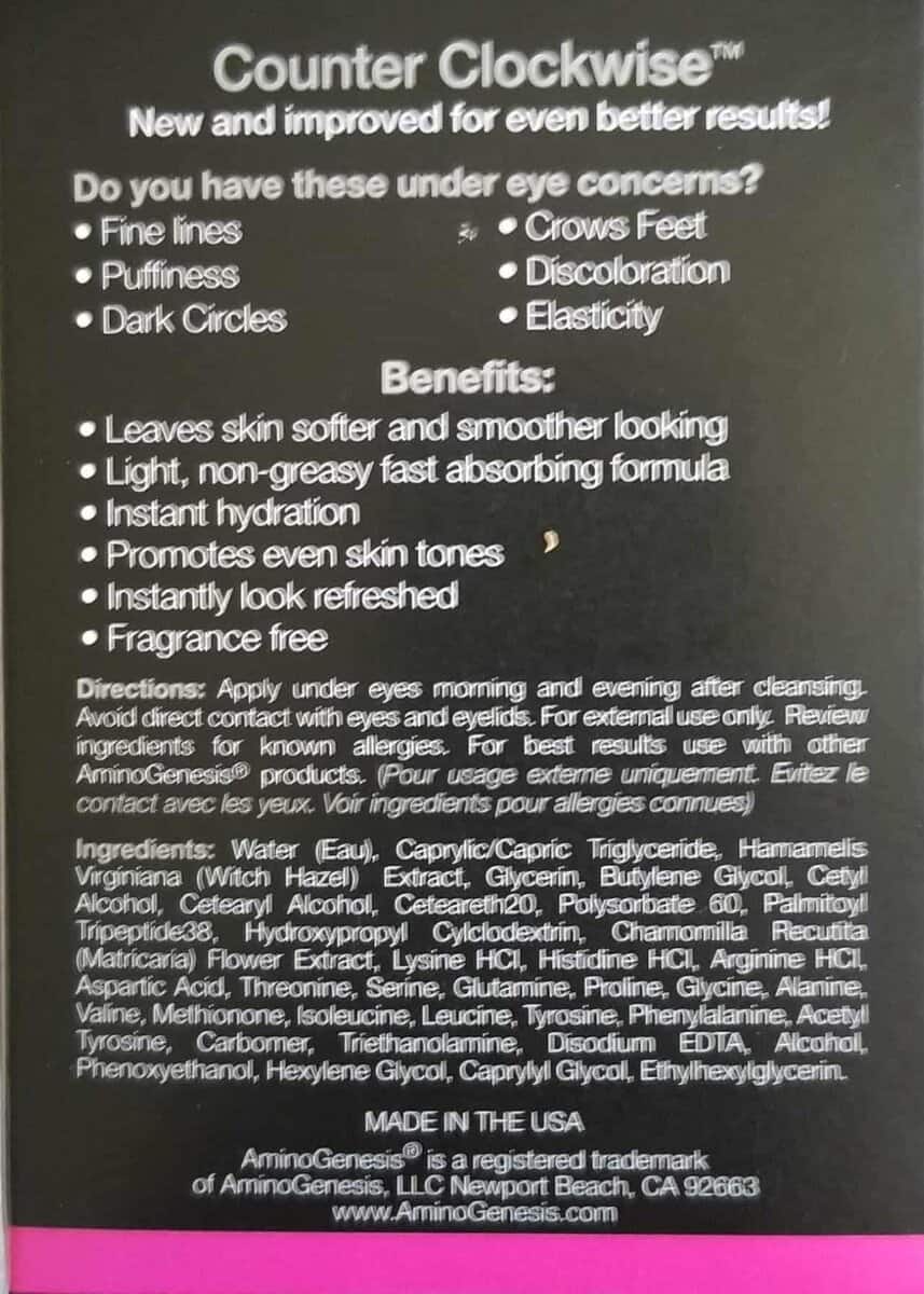 AminoGenesis Counter Clockwise 5 oz Crema para los Ojos, - Imagen 5