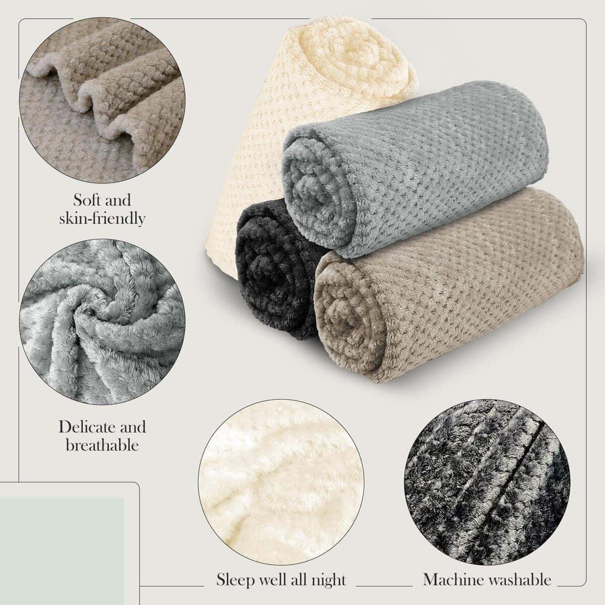 Conjunto de 4 Mantas de Felpa Flannel para Cama Sofá 3D con - Imagen 3