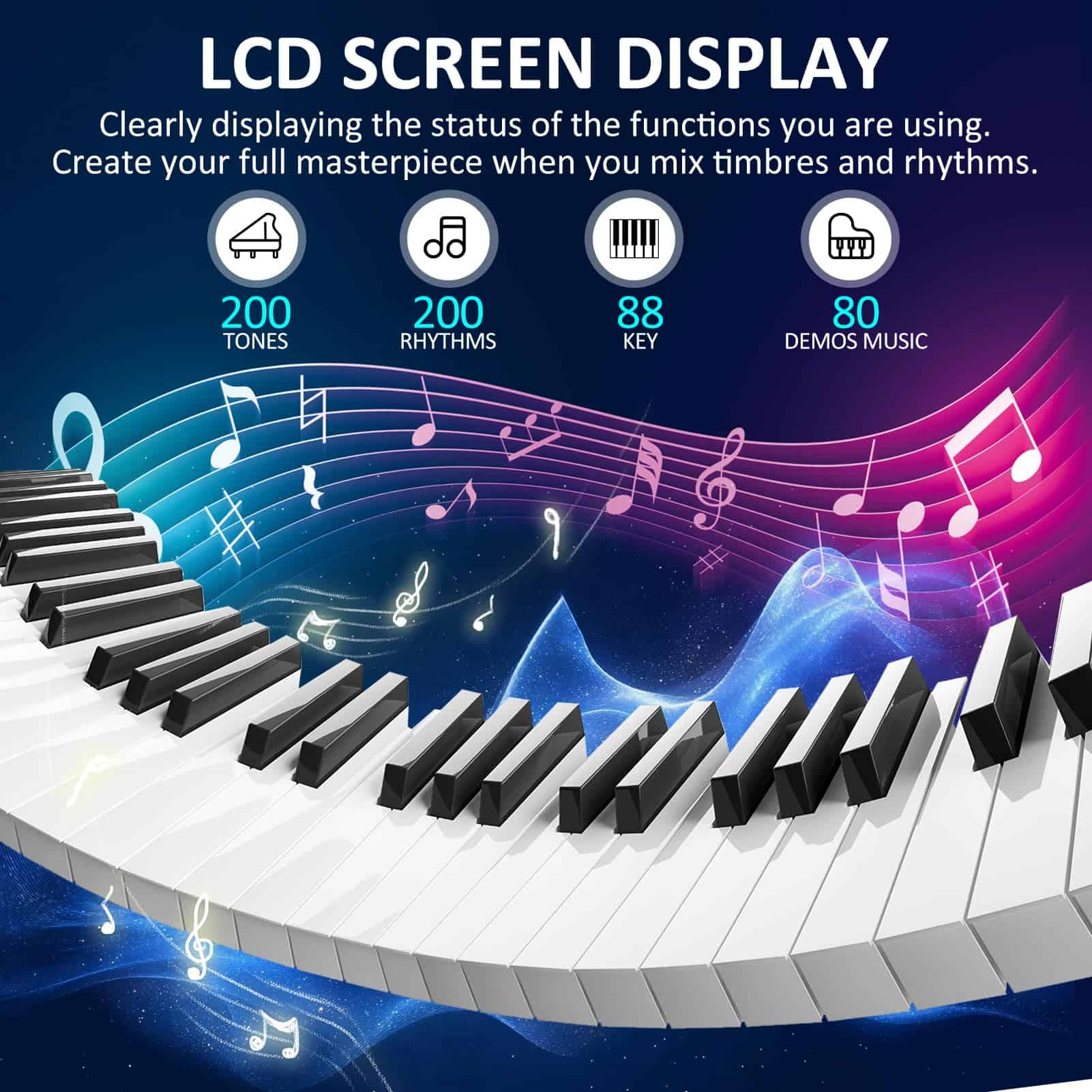 Piano Digital de 88 Teclas para -Negro - Imagen 3