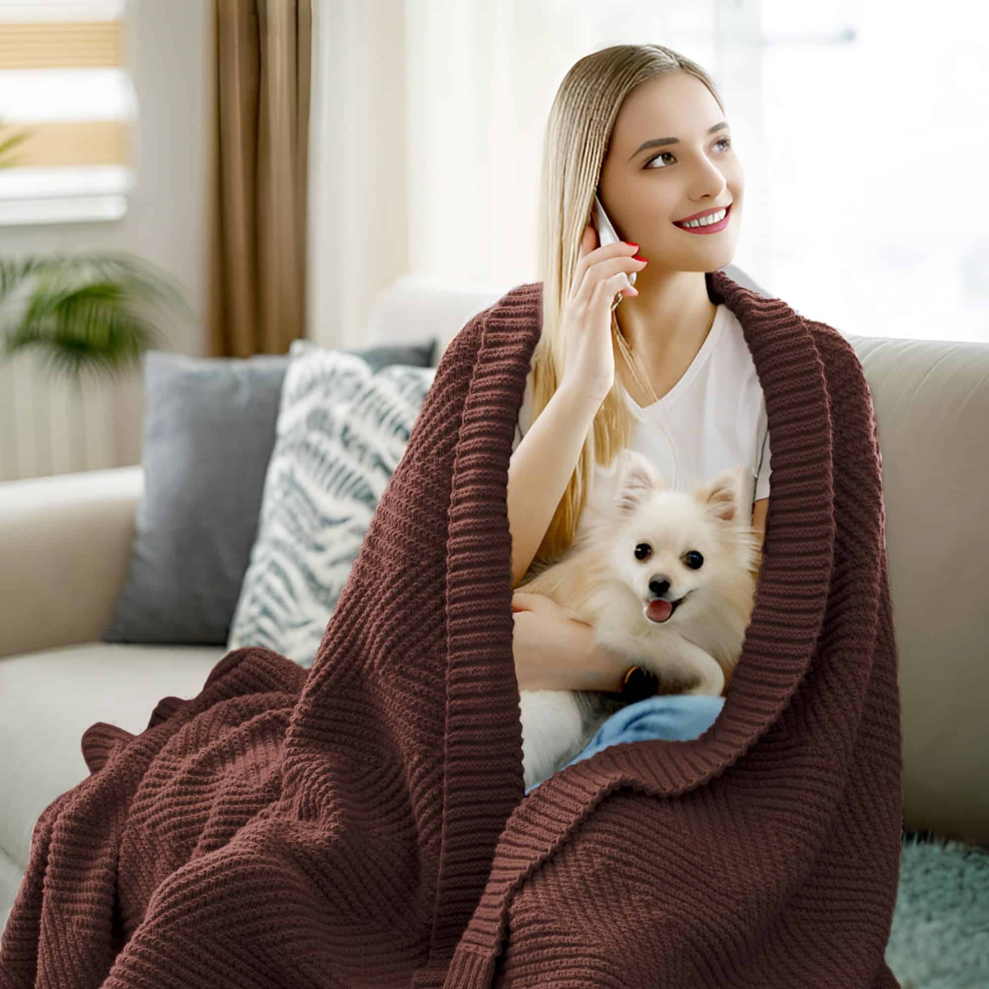 Manta de punto LONG CREATE 50"X60", Marrón Mantas de punto - Imagen 6