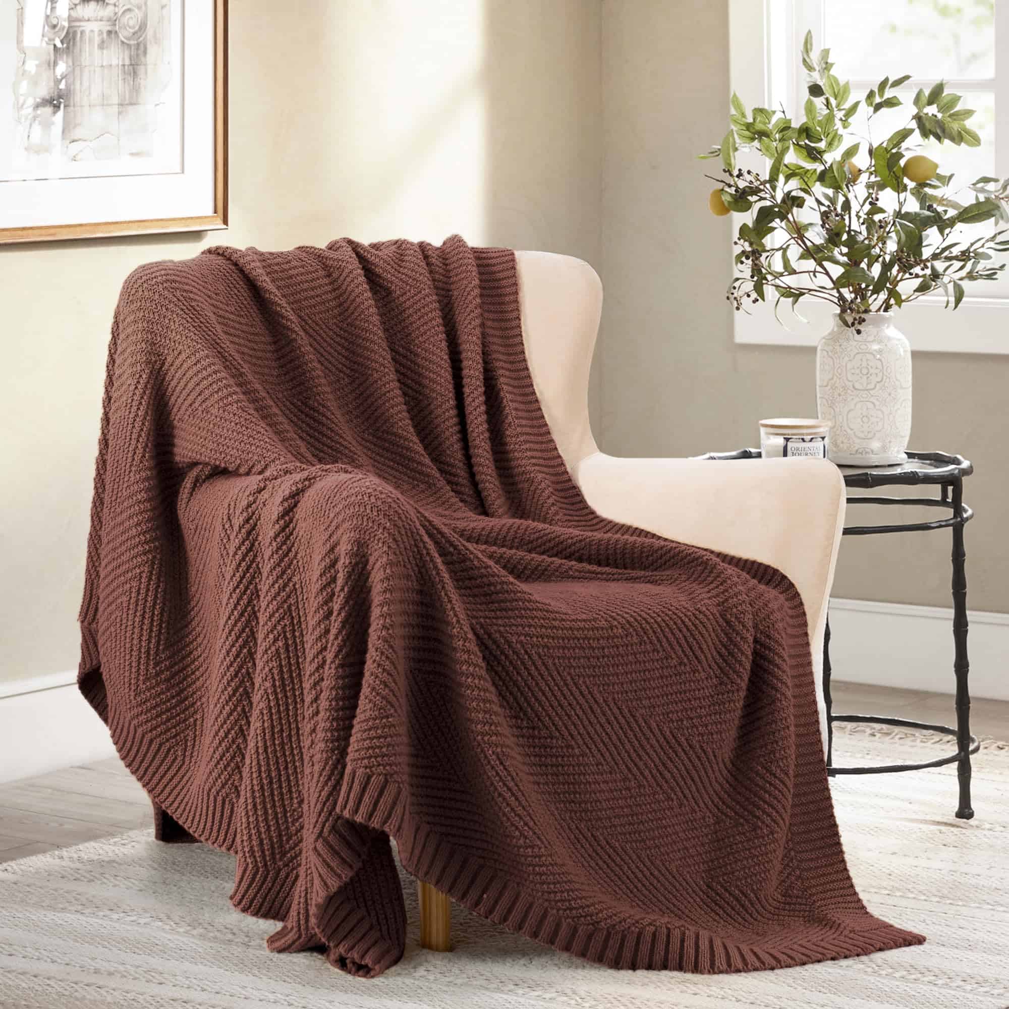 Manta de punto LONG CREATE 50"X60", Marrón Mantas de punto - Imagen 5