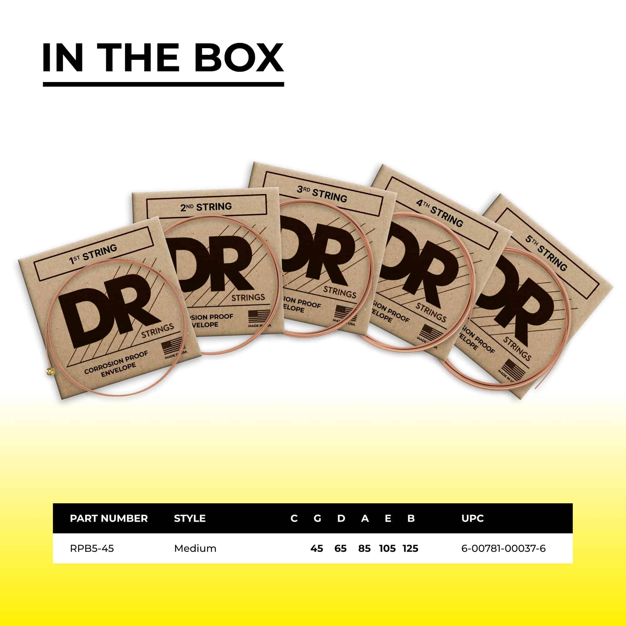 Cuerdas de Bajo Acústico de Bronce Fósforo 5 Cuerdas DR - Imagen 3