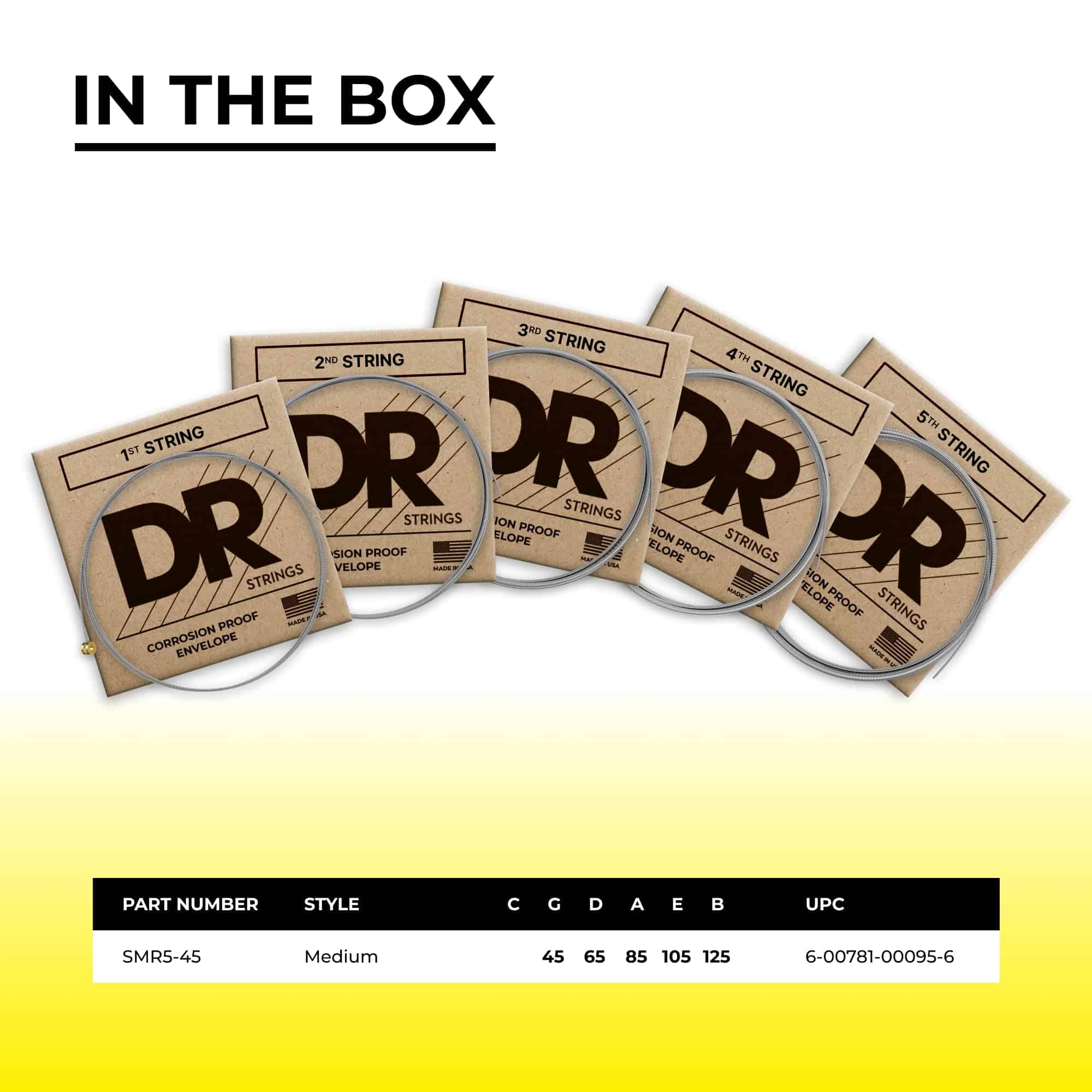 Cuerdas de Bajo de Acero Inoxidable DR Strings SMR5-45 - Imagen 3