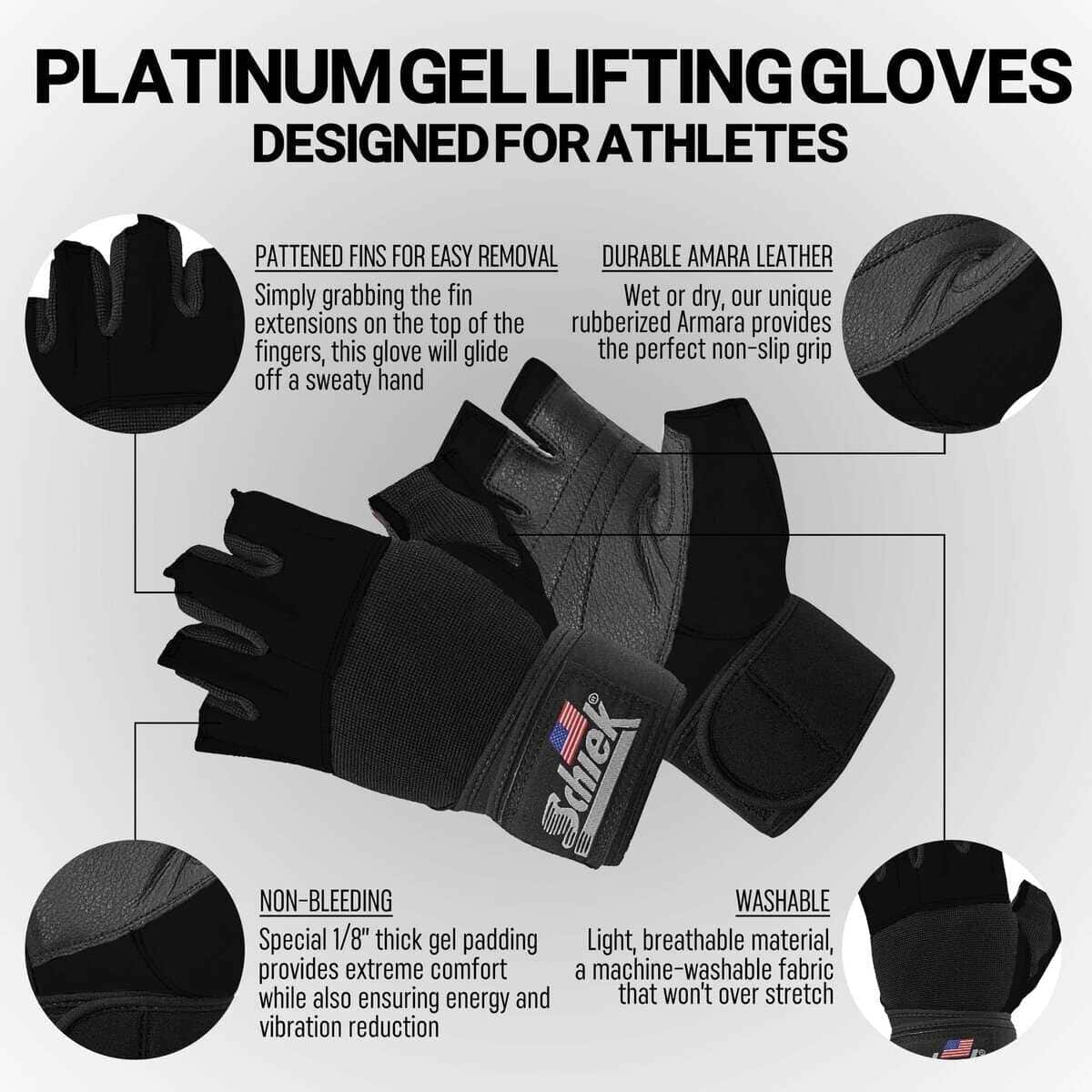 Guantes de Levantamiento Schiek Sports 530 Platinum con - Imagen 3
