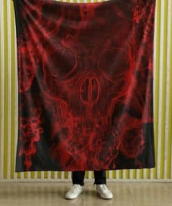 Manta de Felpa con Diseño de Calavera Roja - Gris Lobo