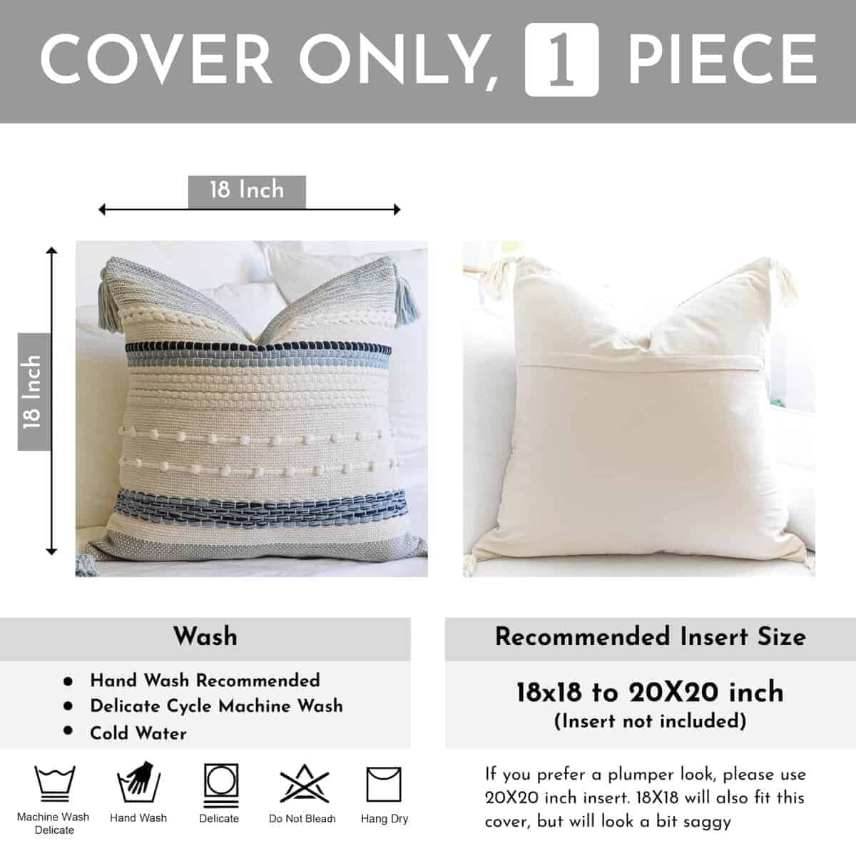 Funda de Almohada Decorativa Boho BlissBlush Azul Costero - Imagen 4