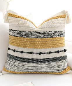 Funda de cojín decorativa amarillo mostaza BlissBlush 18x18