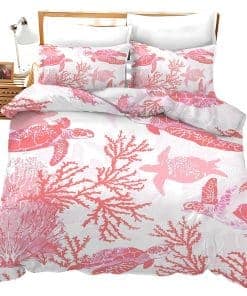 Set de Funda Nórdica con Diseño de Tortuga de Mar Rosa