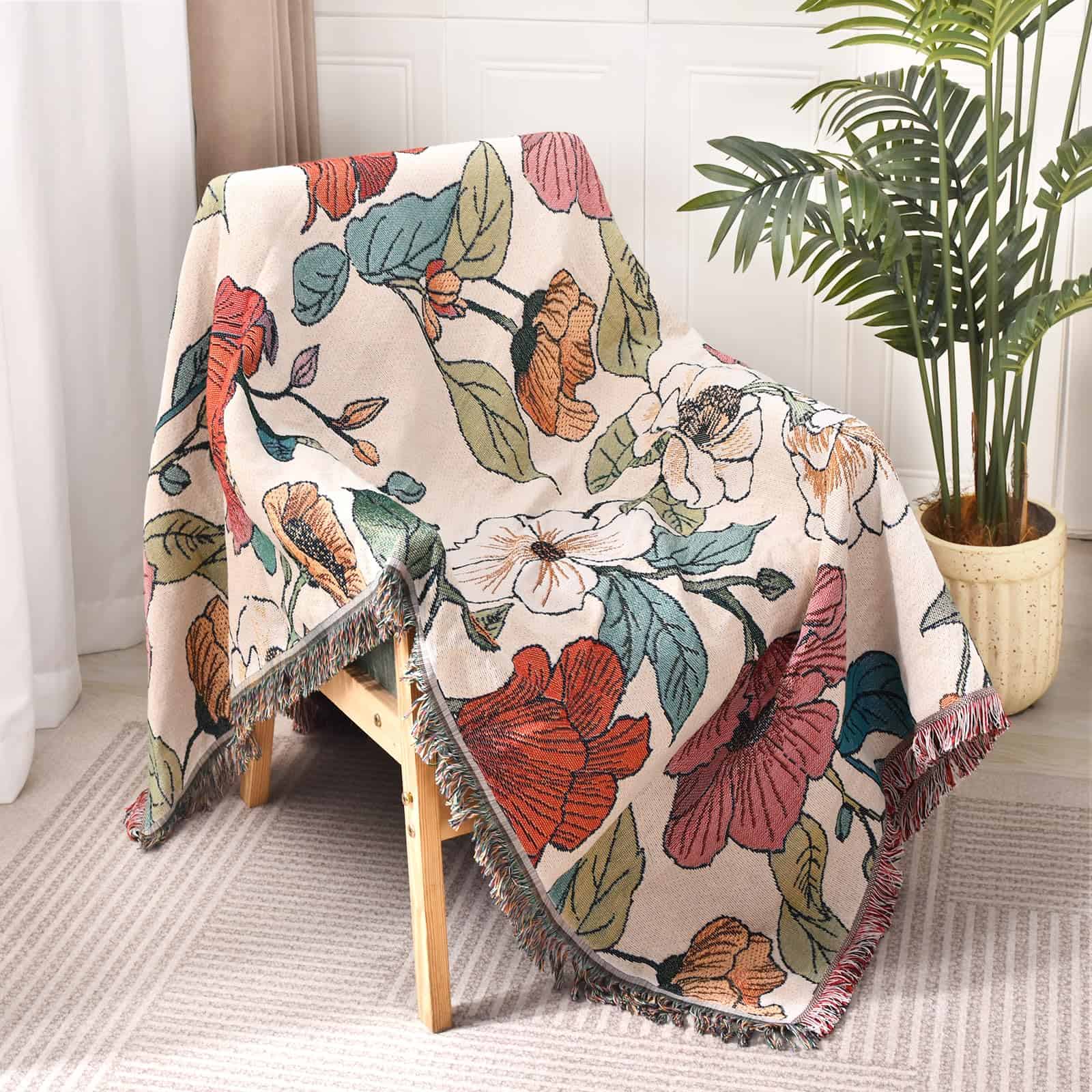 Manta Floral de Patrón Blanco Ksriylm para Sofá, Cama,