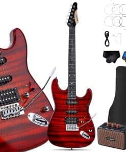 Leo Jaymz Kit de Inicio de Guitarra Eléctrica -Rojo Llama