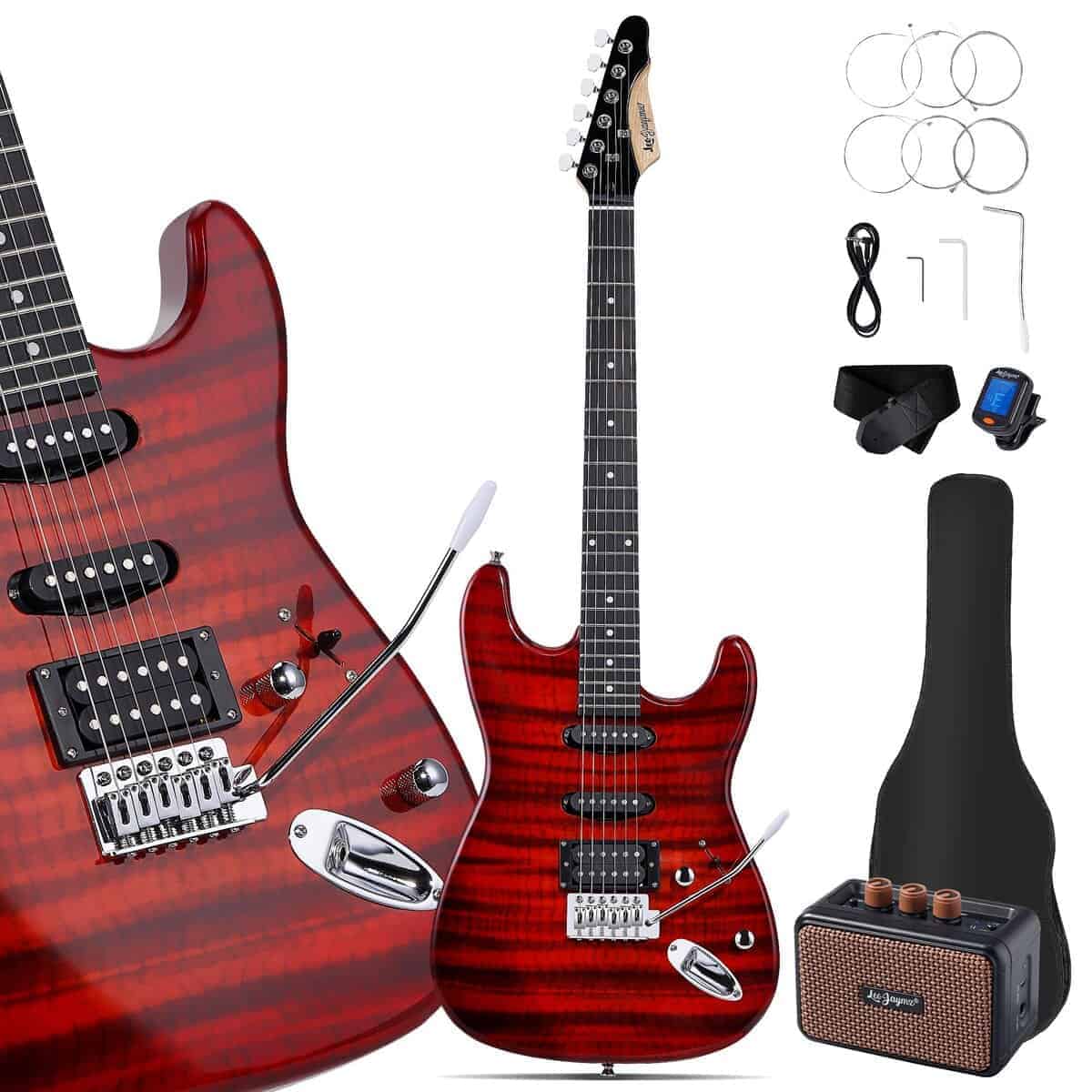 Leo Jaymz Kit de Inicio de Guitarra Eléctrica -Rojo Llama