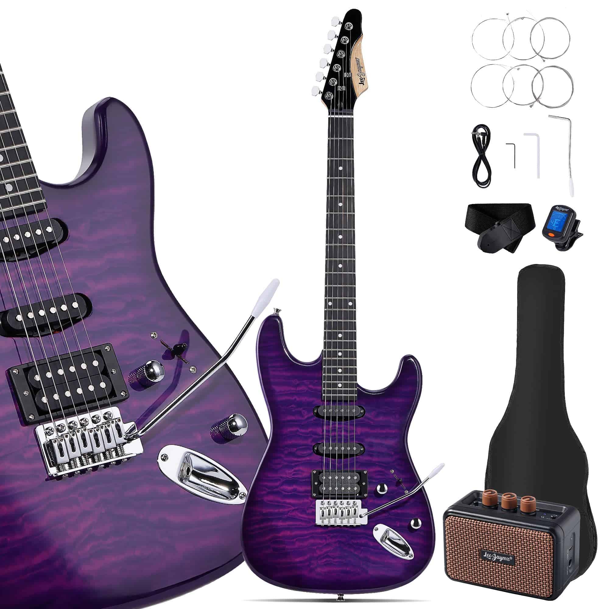 Leo Jaymz Kit de guitarra eléctrica estilo ST de 39" Tamaño