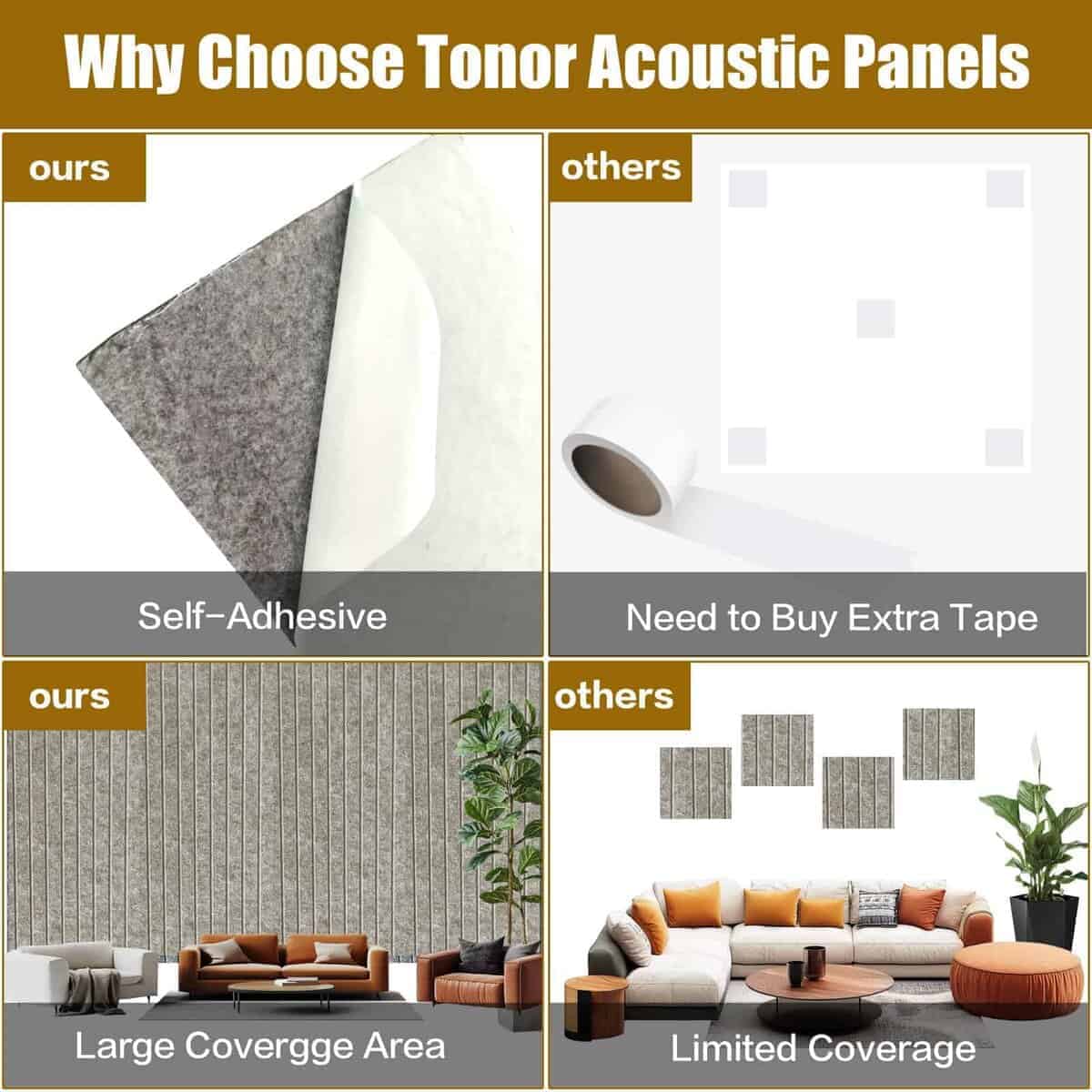 Paquete de 10 Paneles Acústicos, 48" X 12" X -Camel Oscuro - Imagen 5