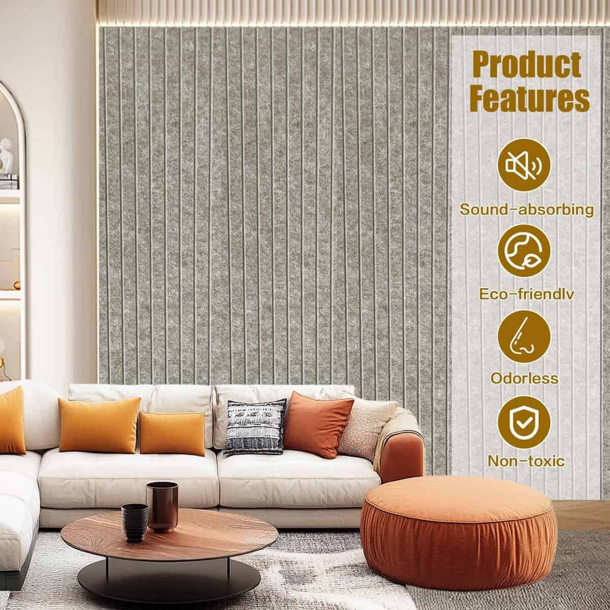 Paquete de 10 Paneles Acústicos, 48" X 12" X -Camel Oscuro - Imagen 7