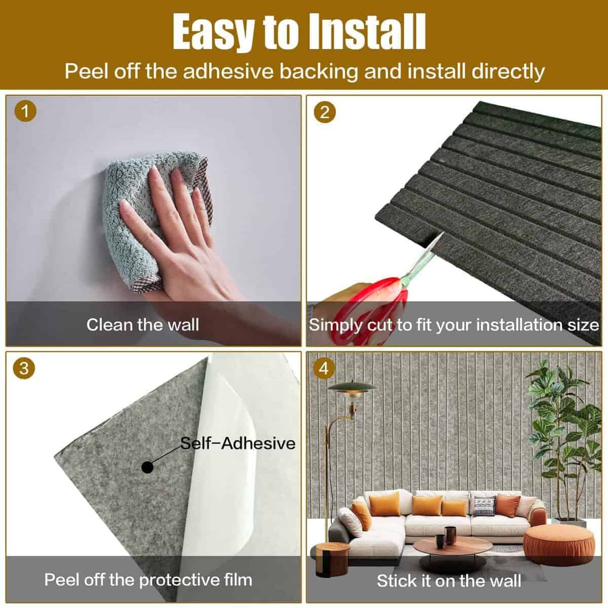 Paquete de 10 Paneles Acústicos, 48" X 12" X -Camel Oscuro - Imagen 4