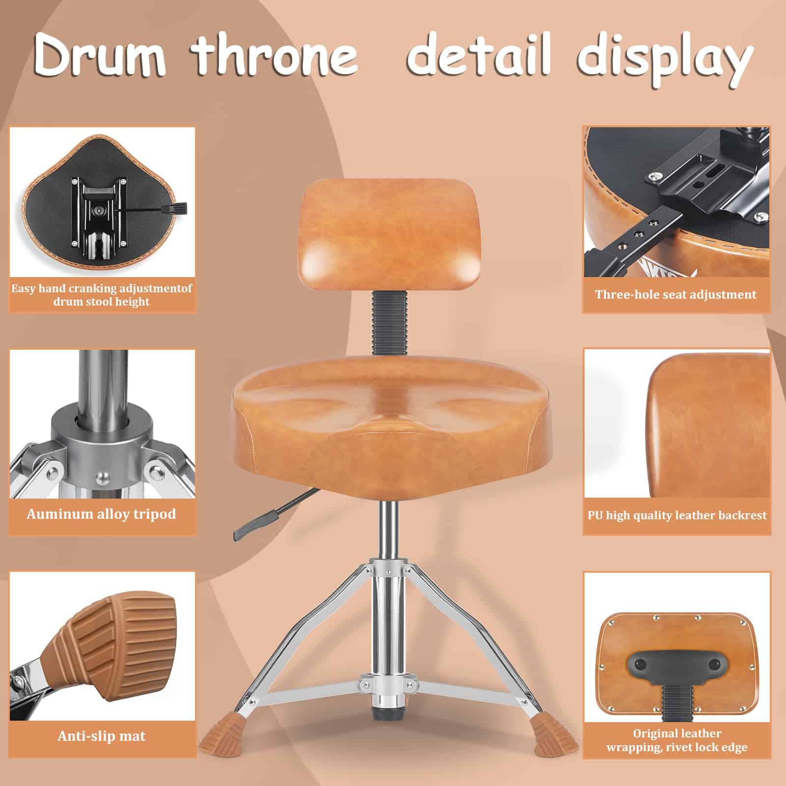 AKOLT Banqueta de tambor con respaldo, asiento de tambor - Imagen 6