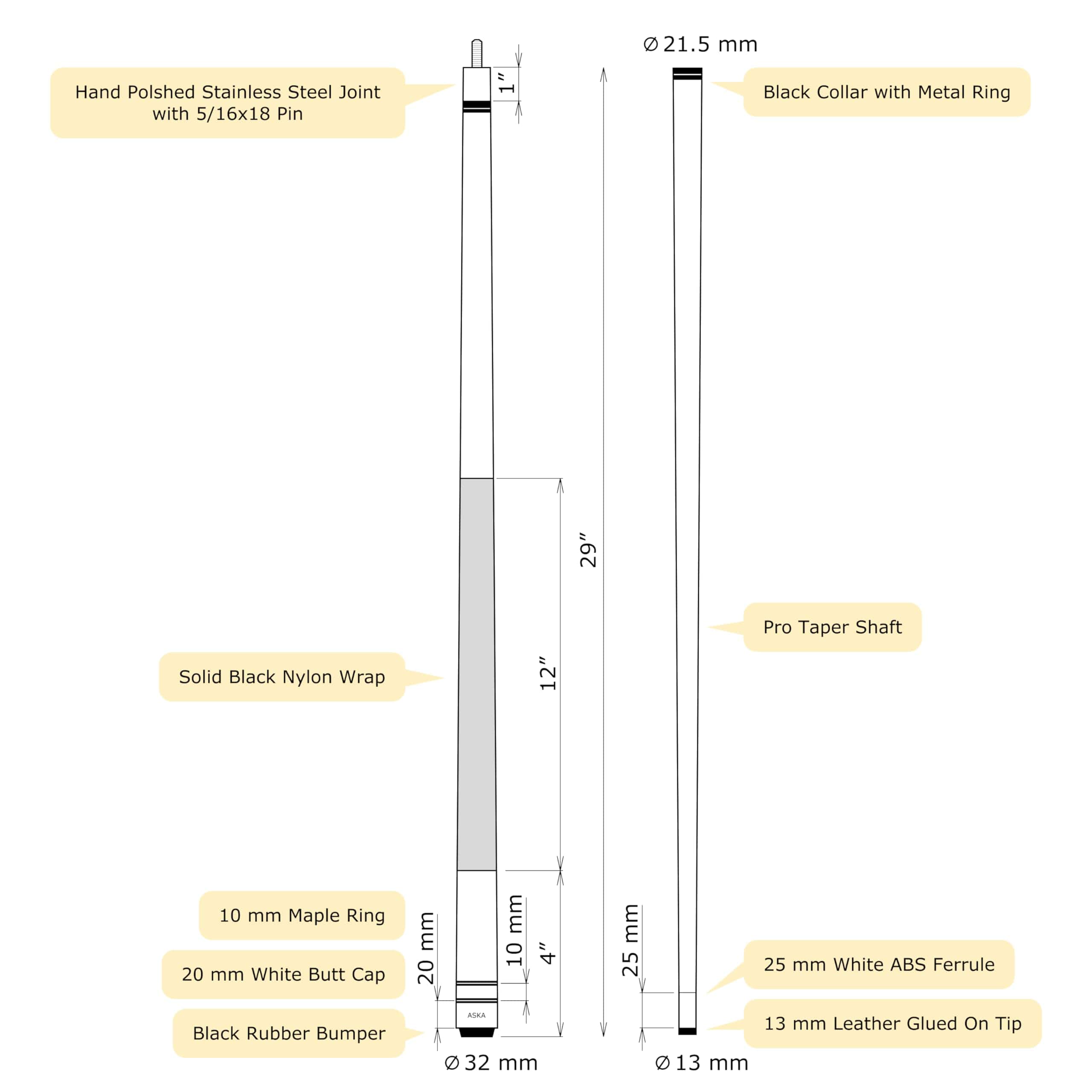 Set de 3 Palos de Billar de Arce Aska, 58 Pulgadas, Punta - Imagen 6