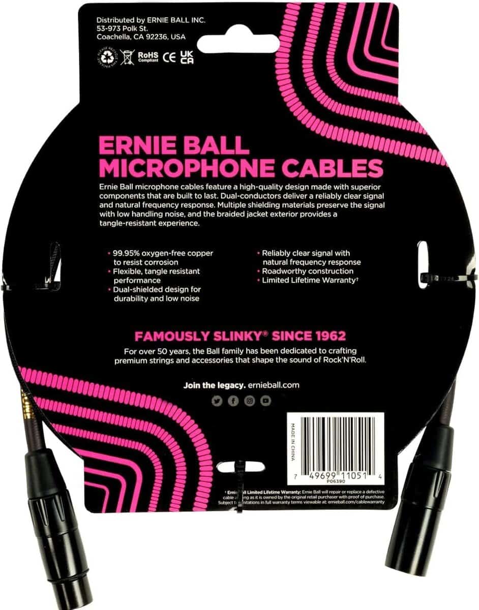 Cable de Micrófono XLR Trenzado Ernie Ball -Negro - Imagen 4