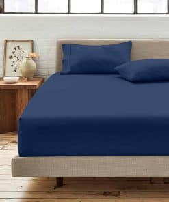 Sábana Ajustable Twin XL 100% Algodón Orgánico -Azul Oscuro