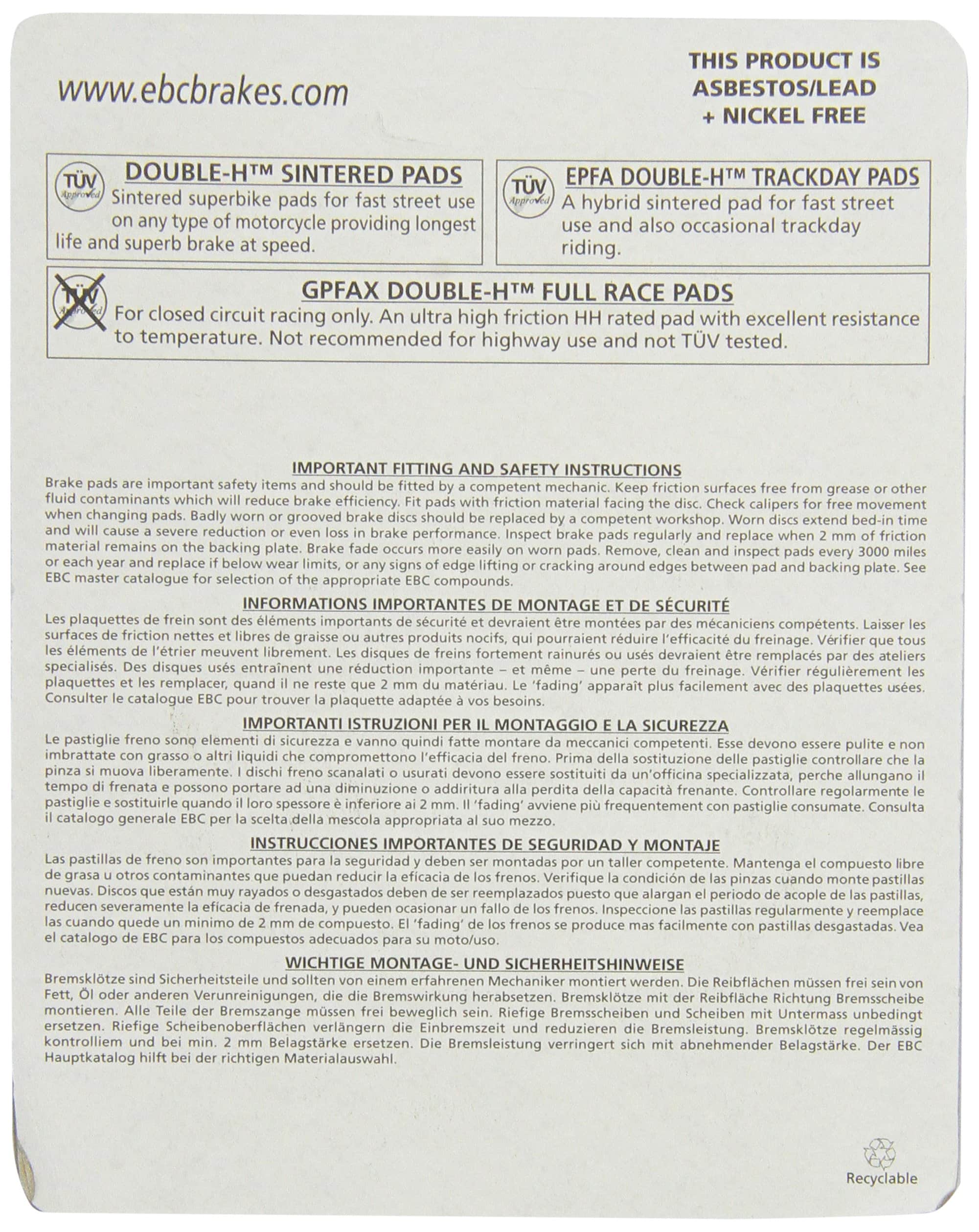 Juego de Pastillas de Freno de Disco EBC Brakes FA319/2HH - Imagen 3