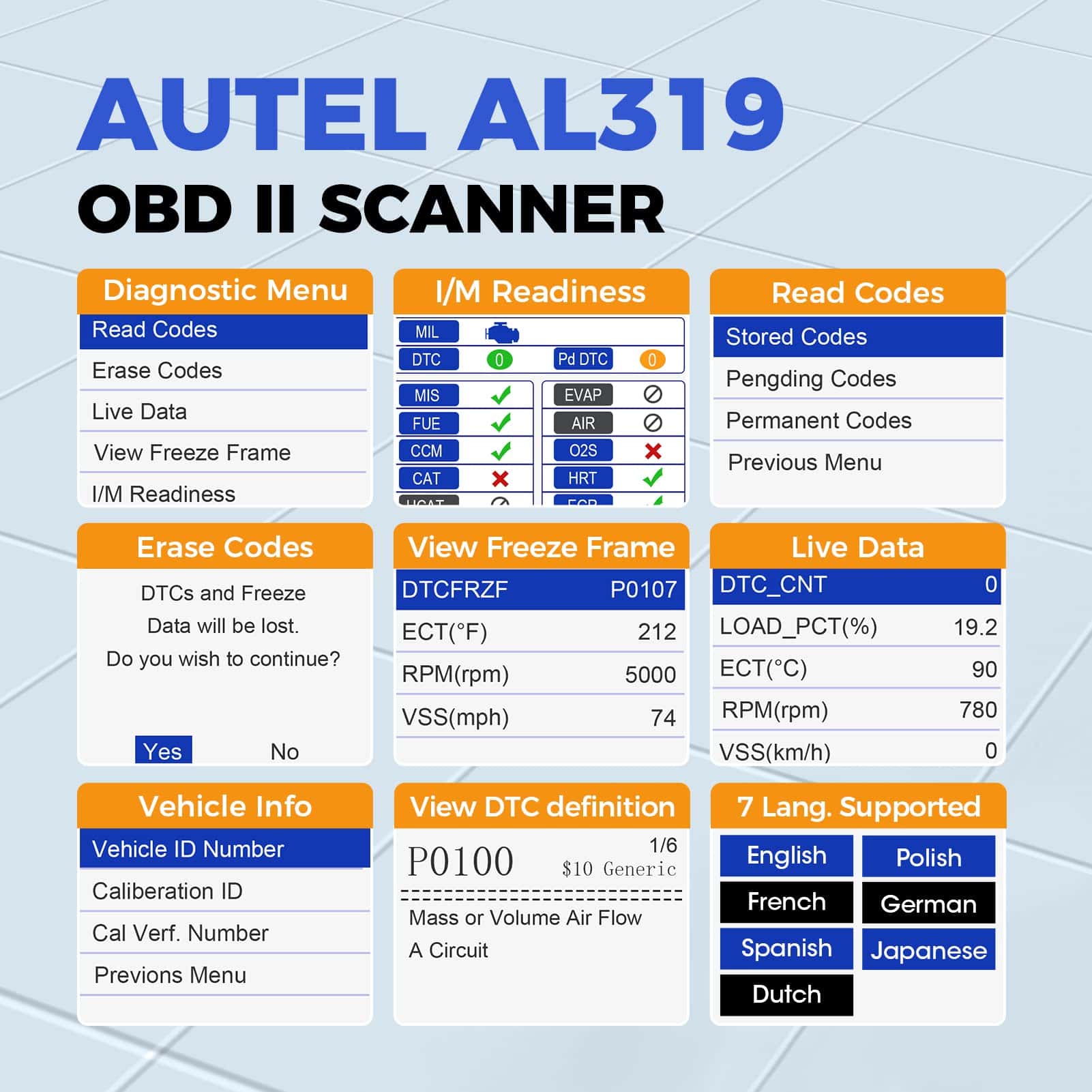 Autel Professional OBD2 Scanner AL319 Code Reader, Mejora y - Imagen 3