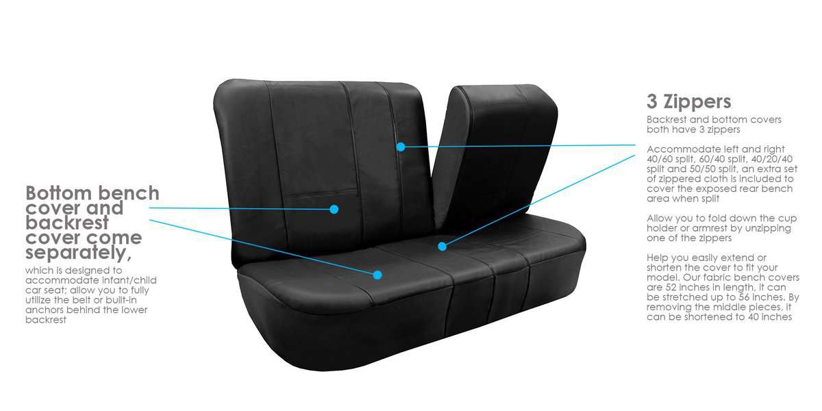 Fundas para asientos de banco dividido de cuero negro - Imagen 8