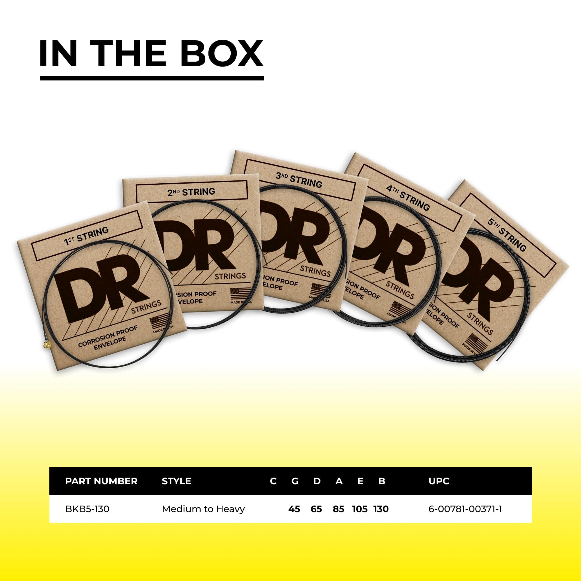 Cuerdas de Bajo 5 Cuerdas DR Black Beauties 45-130 - Imagen 3