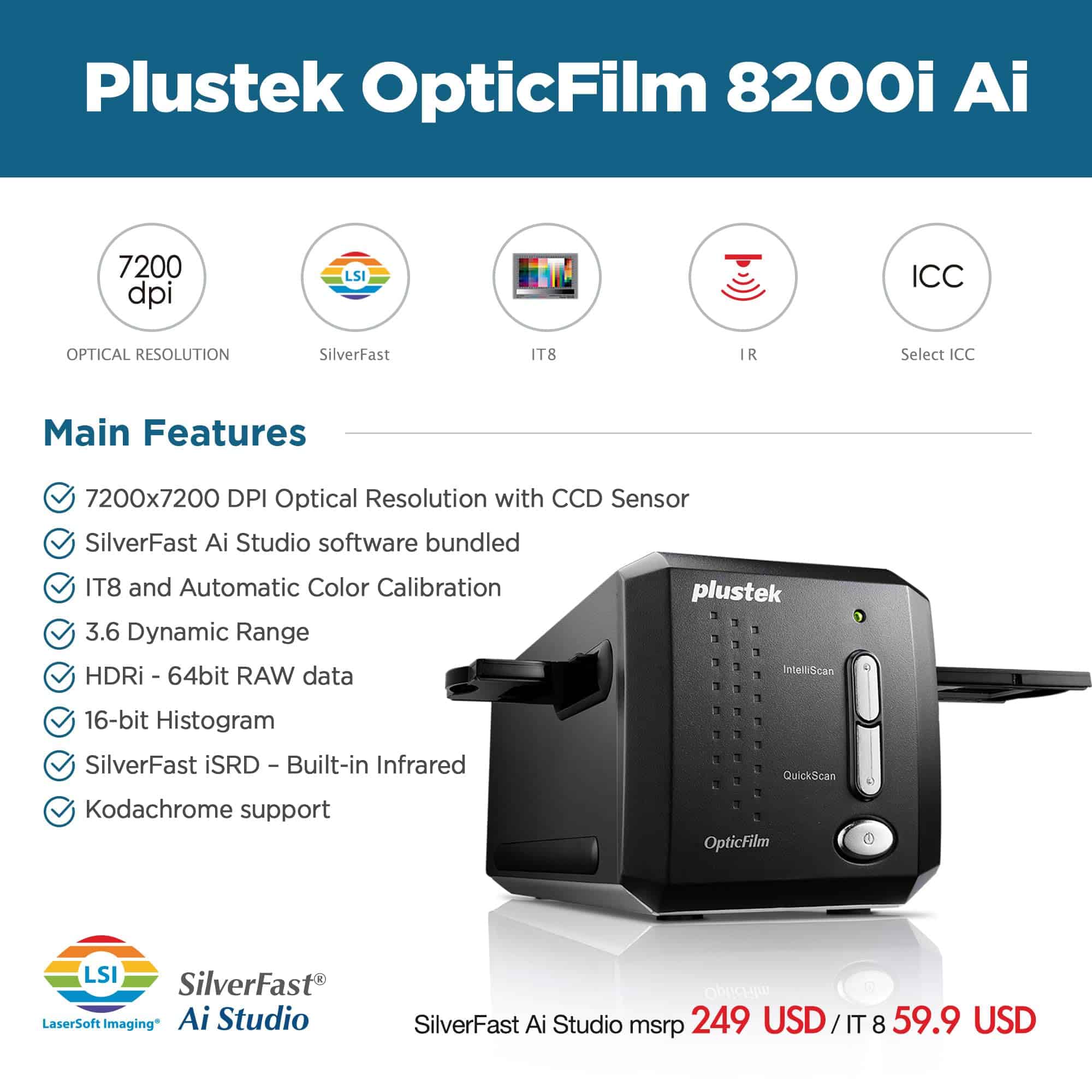 Plustek OpticFilm 8200i AI - Escáner de películas y - Imagen 3