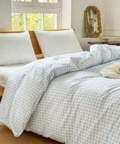 Funda para Manta Ponderada de Algodón Cuadros Celestes