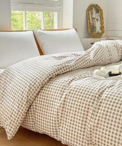 Funda de Edredón a Cuadros en Tonos de Café para Manta