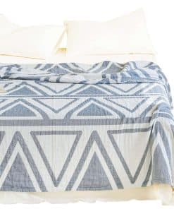 MEJU Manta de Soltero Triángulo Geometría Azul con Cuadros