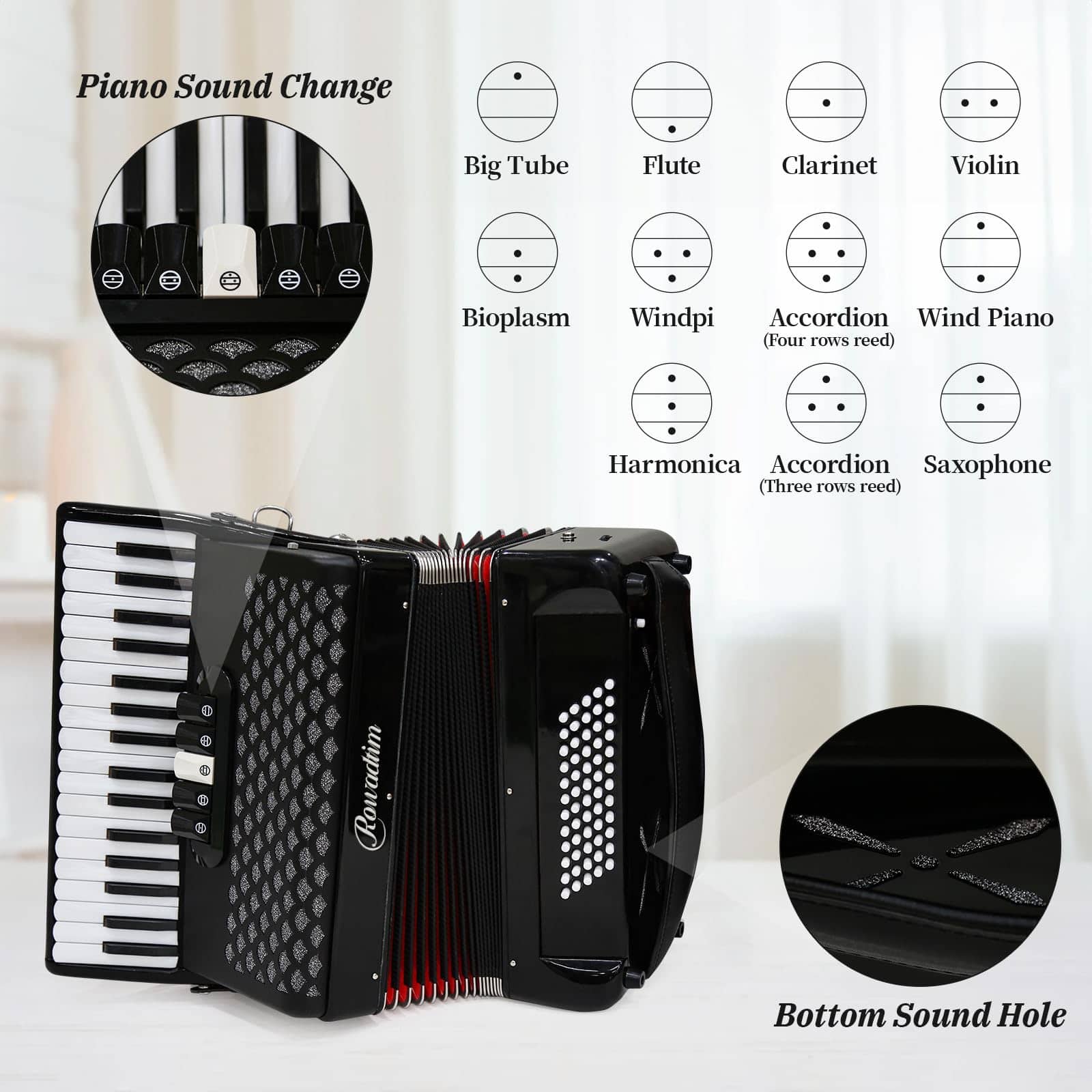 Acordeón - 34 Teclas 60 Bajos Estilo -oscuro - Imagen 6