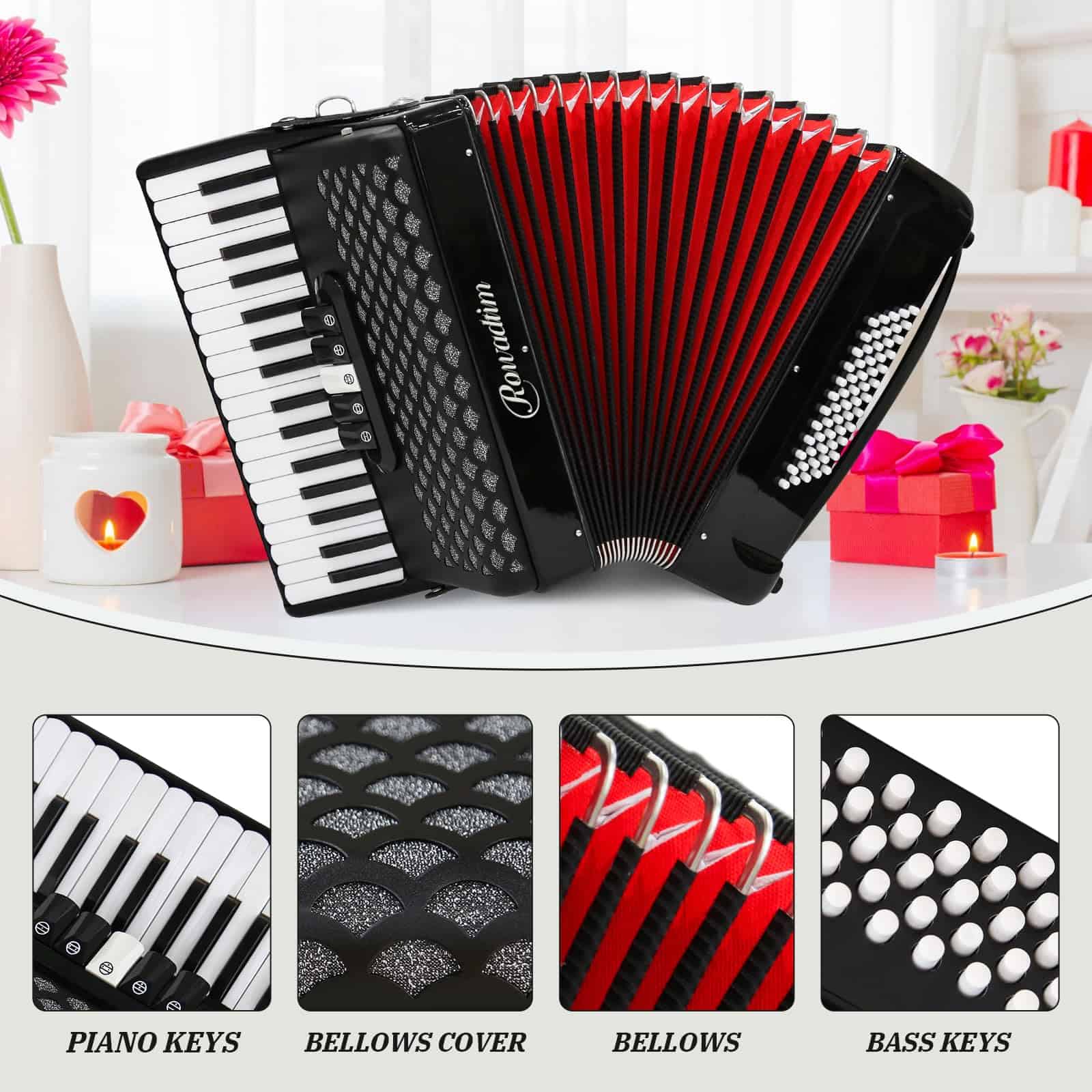Acordeón - 34 Teclas 60 Bajos Estilo -oscuro - Imagen 5