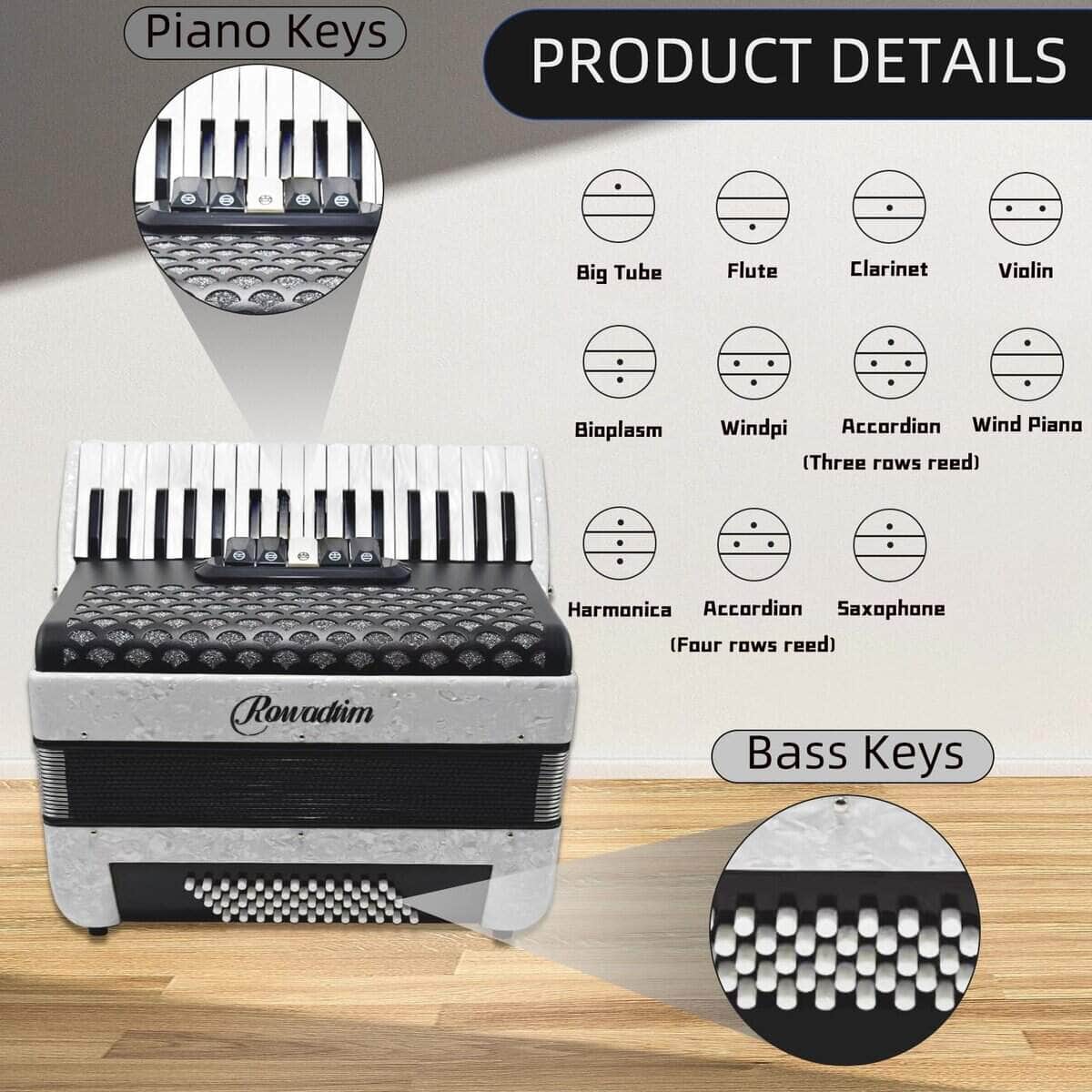 Acordeón - 34 teclas 60 bajo estilo -Blanco - Imagen 4
