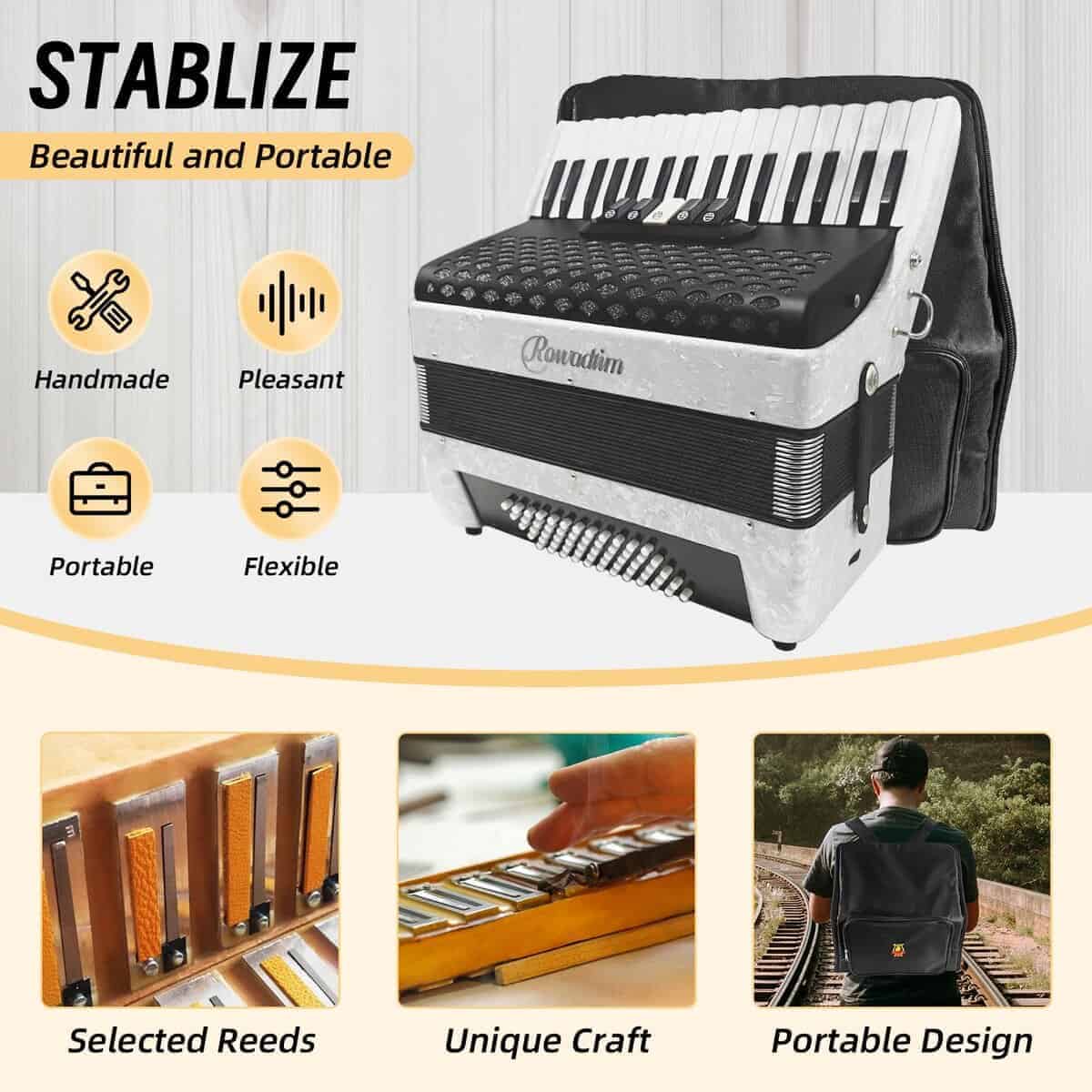 Acordeón - 34 teclas 60 bajo estilo -Blanco - Imagen 6