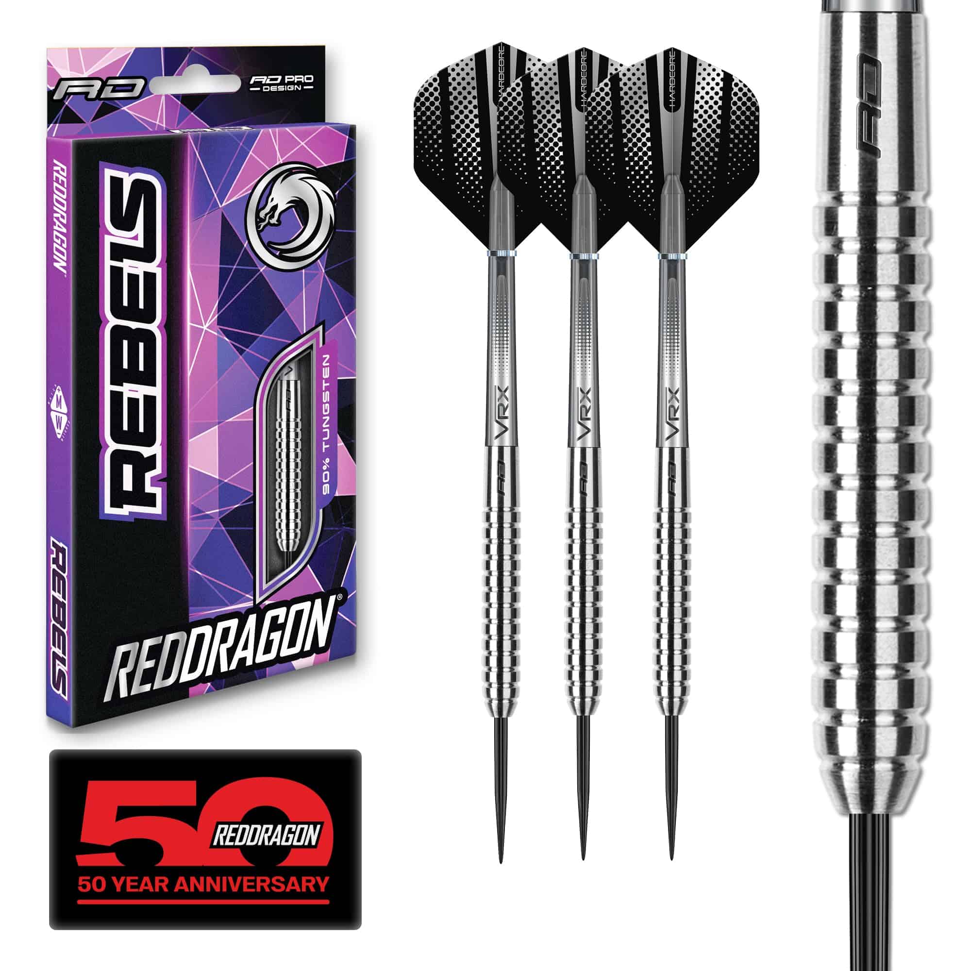Dardos de Acero Red Dragon Rebel 25g - 90% Tungsteno con
