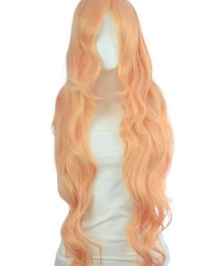 Peluca Cosplay Hera rubio melocotón rizado de 38 pulgadas